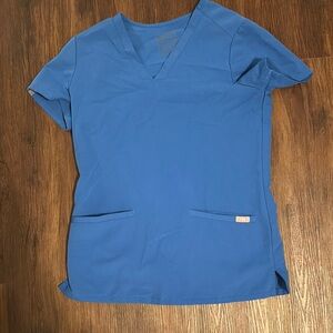Figs Blue Fitted Short Sleeve V-Neck Tee